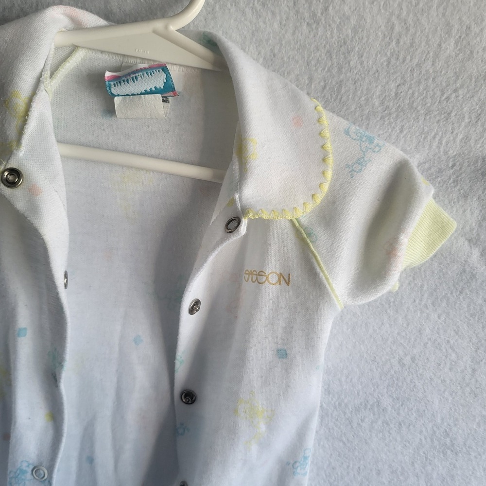 vintage sasson baby romper sleeper play outfit white yellow neutrals‎ medium - Picture 2 of 9